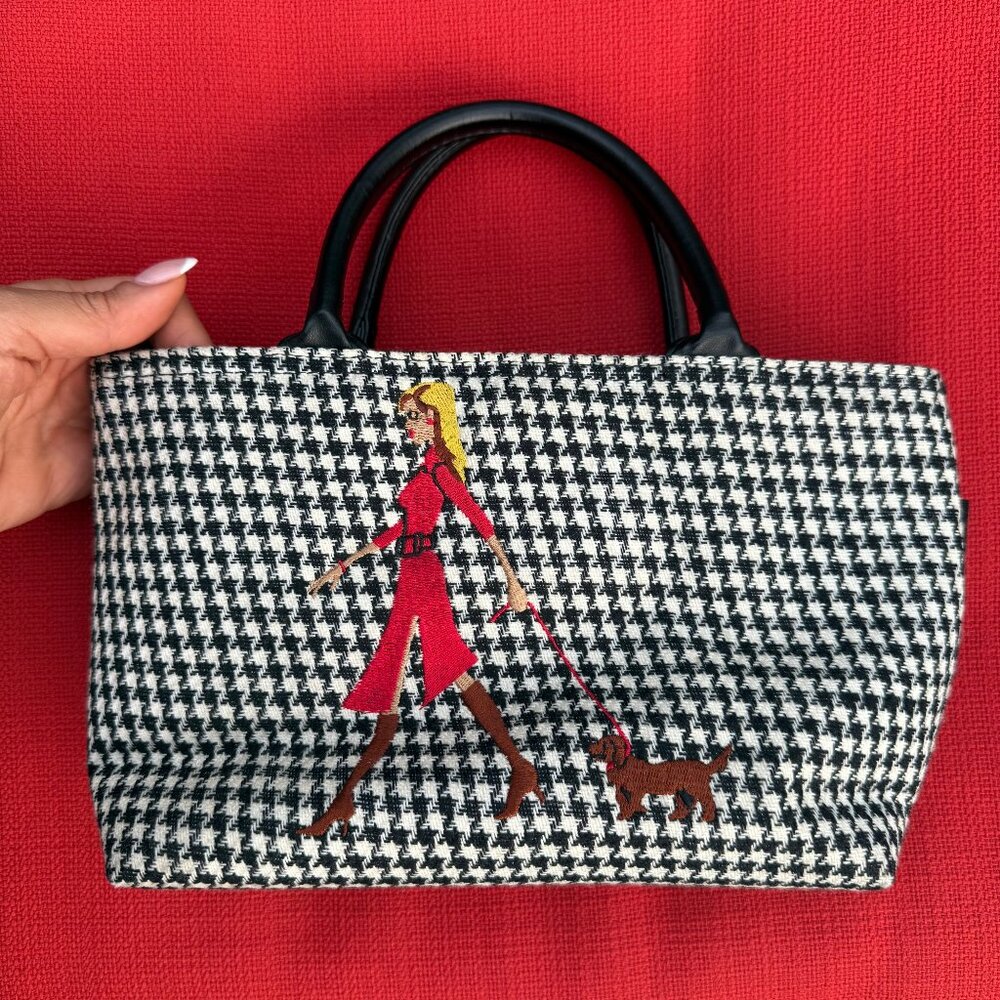 Rare Modella Houndstooth Lady Walking Dog Purse – Small Top Handle